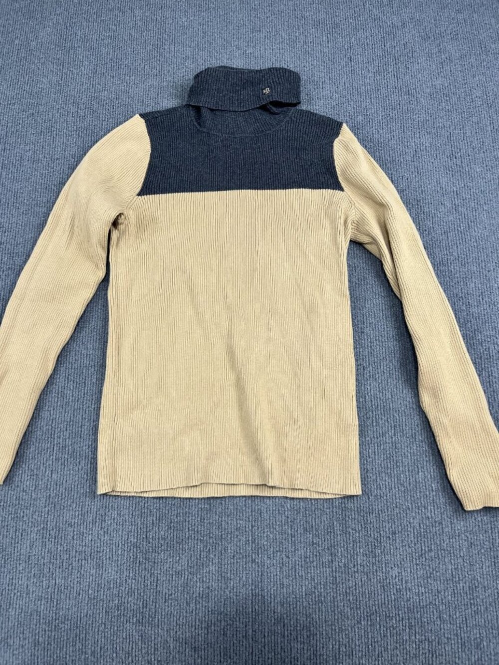 Lauren Ralph Lauren Womens Ribbed Knit Turtleneck Sweater Beige & Gray L
